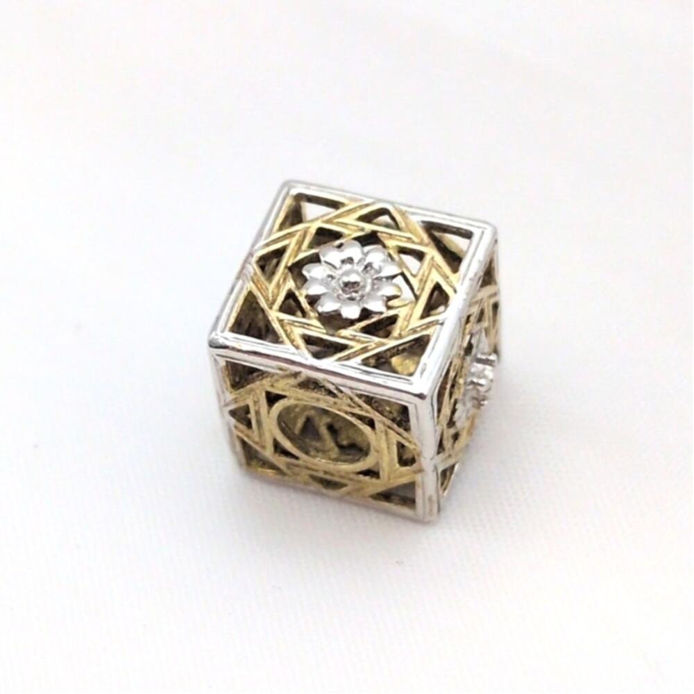 Gems En Vogue Sterling Silver 925 Two-Tone Cube Square Slide On Charm